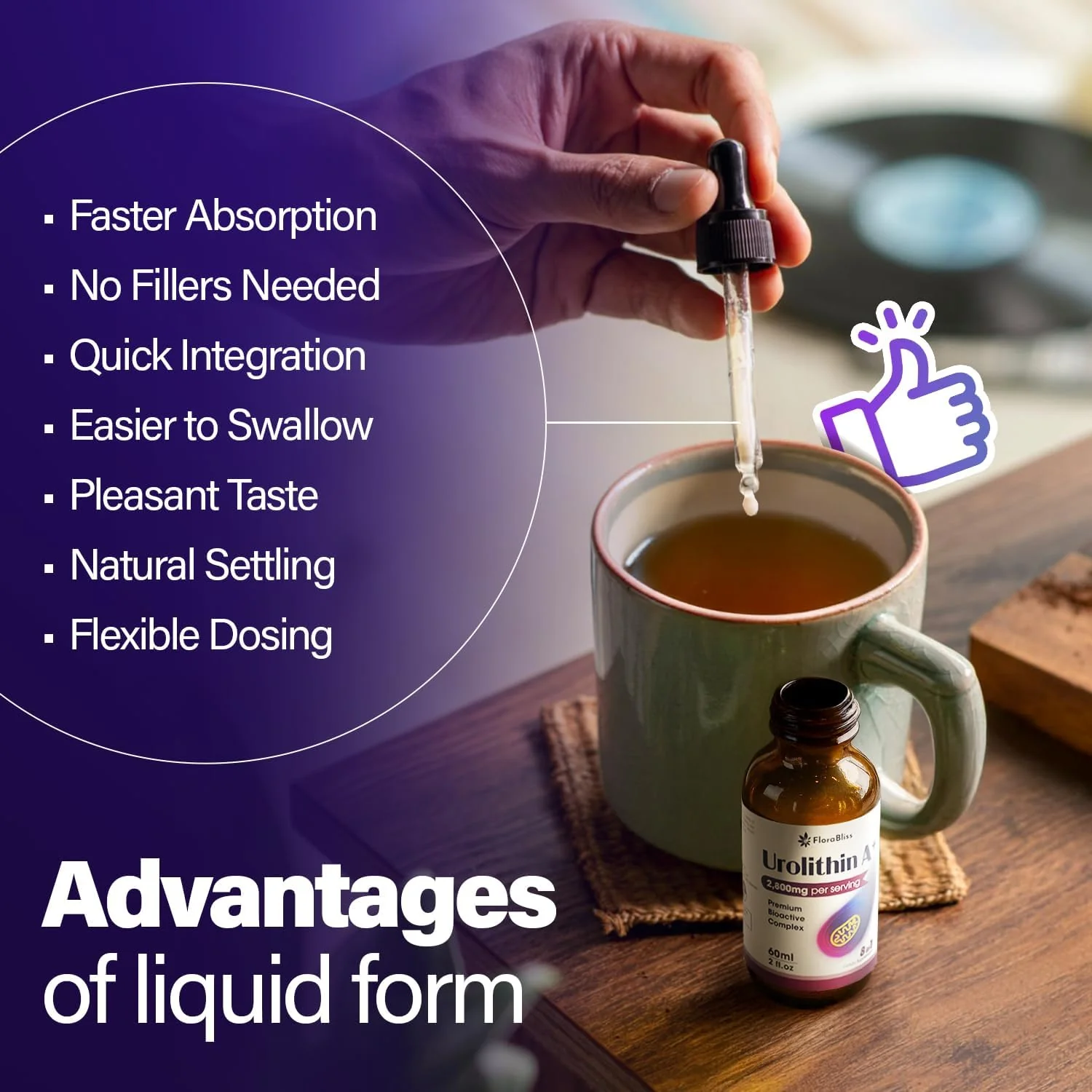 Urolithin A Supplement 2800 mg Liquid Drops | with Trans-Resveratrol, Collagen Peptides, Pomegranate Extract, Hyaluronic Acid, Vitamin E & C - Image 2