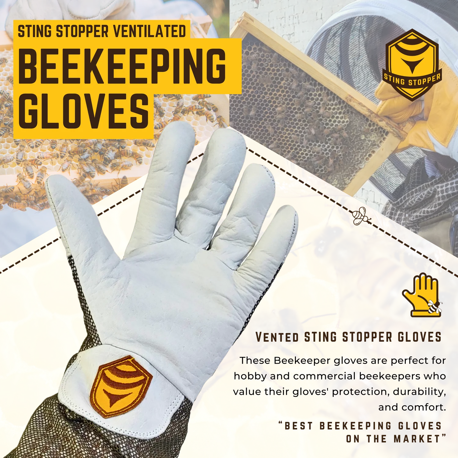 Ventilated Goat Skin Beekeeping Gloves - Image 3