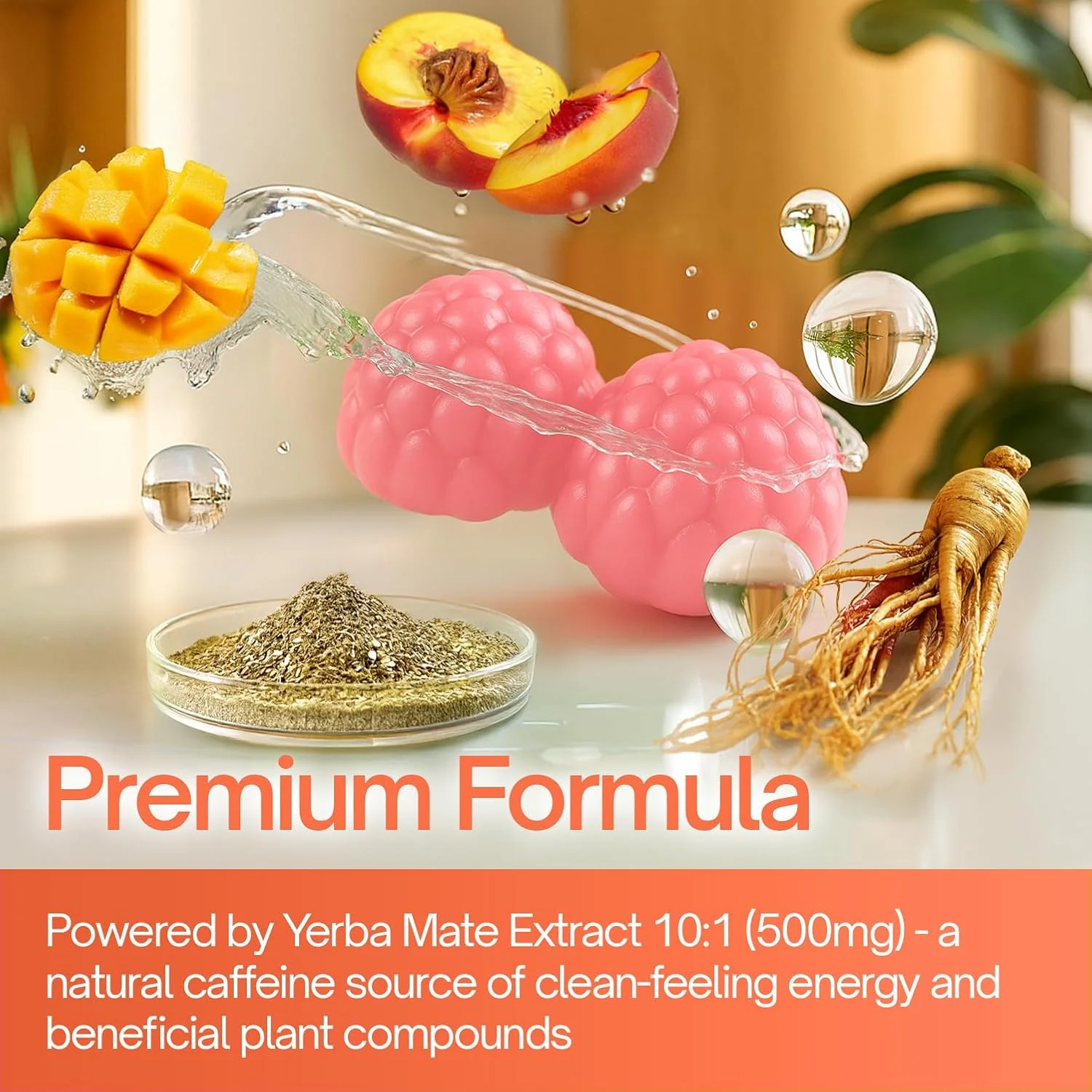 Yerba Mate Gummies – Super Focus & Energy Support – Formulated with Yerba Mate Extract, L-Theanine, Rhodiola, Ginseng, Choline, B12 – Peach Mango Flavor - Image 3