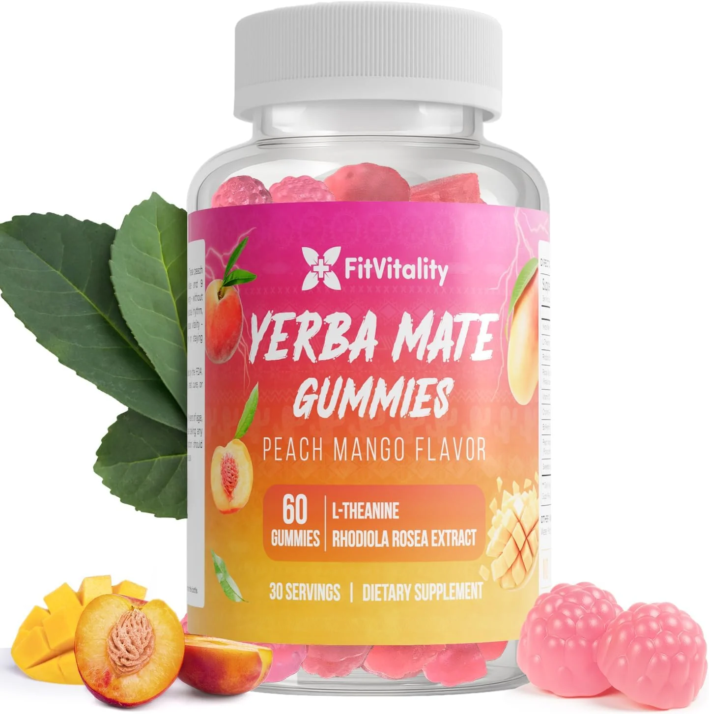 Yerba Mate Gummies – Super Focus & Energy Support – Formulated with Yerba Mate Extract, L-Theanine, Rhodiola, Ginseng, Choline, B12 – Peach Mango Flavor - Image 9
